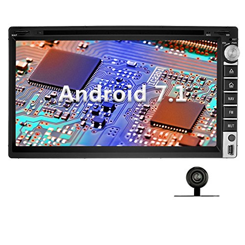 YINUO 6.95'' Zoll Android 7.1.1 Nougat 2GB RAM Quad Core 2 DIN universal Autoradio Moniceiver GPS Navigation mit Bluetooth 7 Farbe Tastenbeleuchtung DVD-Spieler IPOD und USB SD Funktion Unterstützt DAB+ Bluetooth OBD2 Wlan (Autoradio mit Kamera 1)