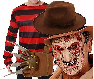 Freddy Krueger Halloween Fancy Dress Elm St Jumper Hat Burnt Face Mask Glove 