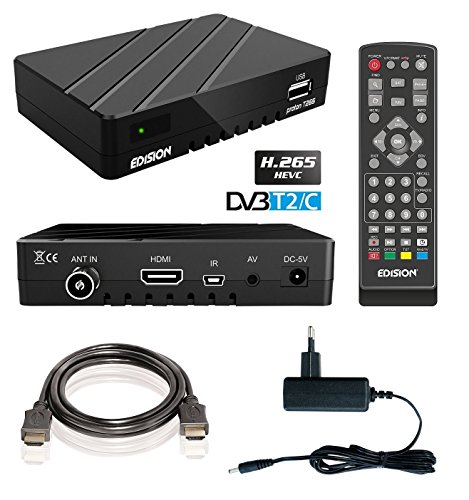 Edision proton T265 Full HD Hybrid DVB-T2 Kabel-Receiver FTA HDTV DVB-C/DVB-T2 H.265 HEVC (HDMI, USB 2.0) inkl. HDMI Kabel
