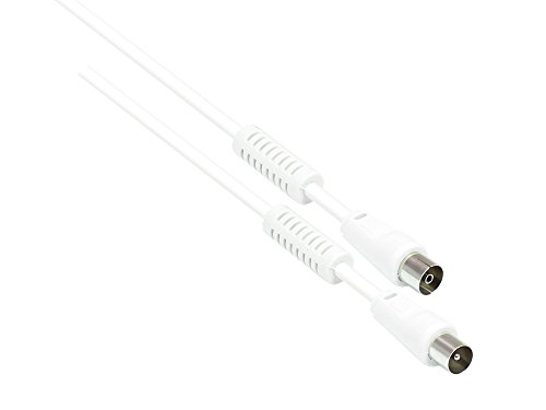 Good Connections® SAT Antennenkabel - Koax Stecker an Koax Buchse - 2x Mantelstromfilter (Ferritkern), Doppelschirmung, Schirmmaß > 95dB - weiß, 5 m