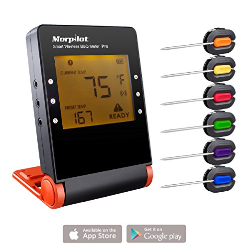 Morpilot Bluetooth Grillthermometer mit 6 Temperaturfühlern Digitales Bratenthermometer APP Steuer für BBQ und Küche kochen