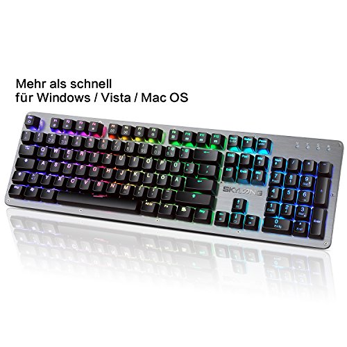 Mechanische Tastatur RGB Beleuchtet Gaming Tastatur Blue Switches mit 105 Makro Tasten QWERTZ DE Layout Deutsches - USB für PC und Laptop