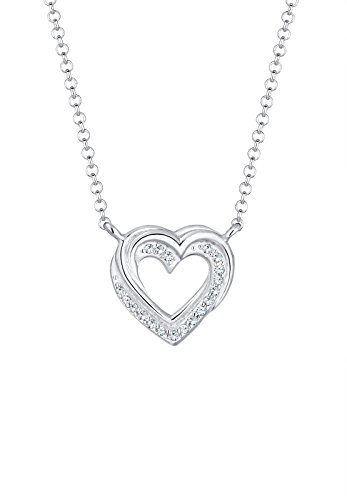 Elli Premium Damen-Kette mit Anhänger Herz 925 Silber rhodiniert Swarovski Kristalle weiß Rundschliff 45 cm 0101161317_45