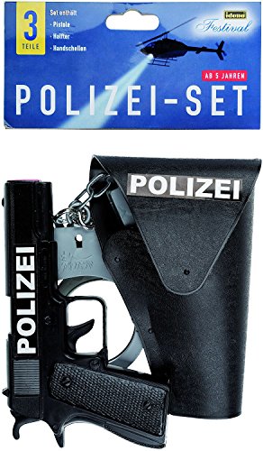 Idena 8040007 - Polizei- Set, 3-teilig: Pistole, Halfter und Handschellen