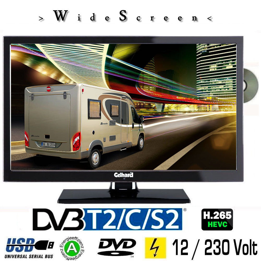 Gelhard GTV2241 LED Fernseher 22 Zoll DVB/S/S2/T2/C, DVD, USB, 12V 230 Volt