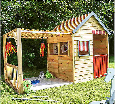 XXL Kinderspielhaus mit Veranda aus Holz großes Spielhaus Gartenhaus für Kinder
