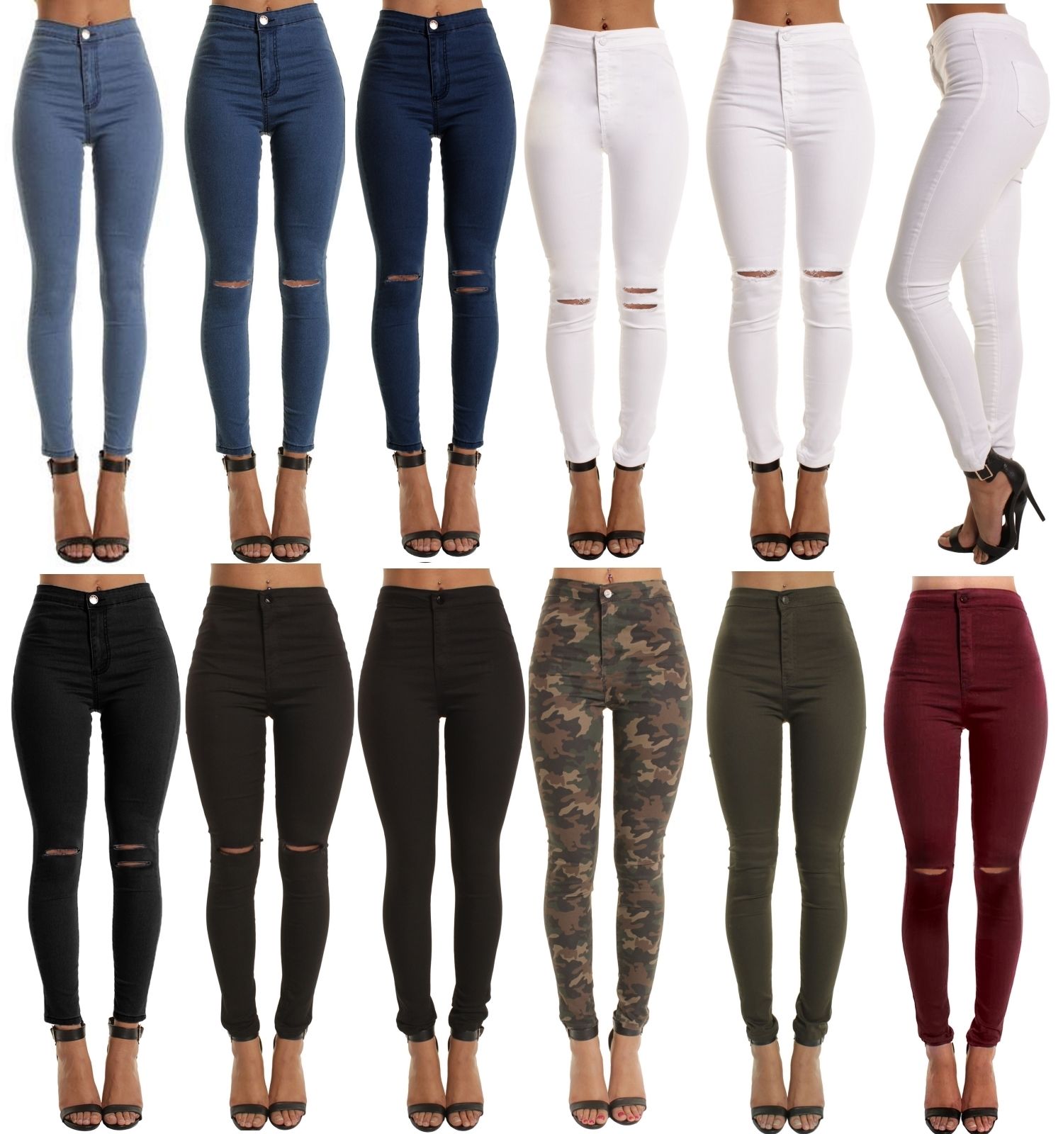 WOMENS HIGH WAISTED STRETCHY SKINNY JEANS LADIES JEGGINGS PANTs 8 10 12 14 16 18