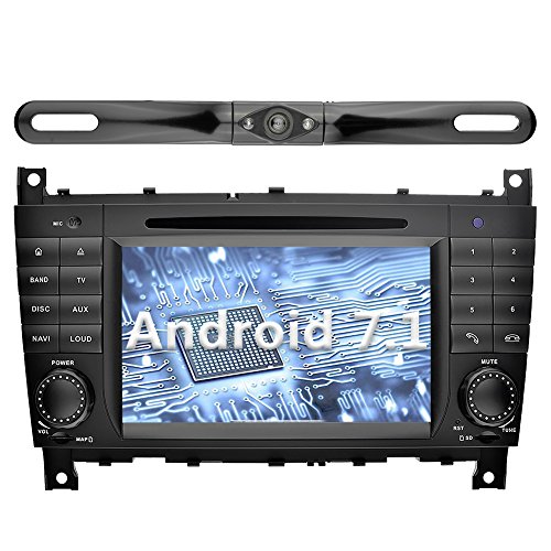 YINUO 7 Zoll 2 Din Android 7.1.1 Nougat 2GB RAM Quad Core Autoradio Moniceiver DVD GPS Navigation 1080P OEM Stecker Canbus Orange Tastenbeleuchtung für Mercedes-Benz C-Class W203 (2004-2007)/ Benz CLK W209(2004-2005) Unterstützt DAB+ Bluetooth OBD2 Wlan (