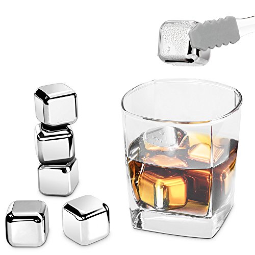 Whisky Steine Ice Cubes Set von Riversong, 8 Wiederverwendbare Edelstahl Eiswürfel mit Zange, Zertifizierung FDA & BPA-frei