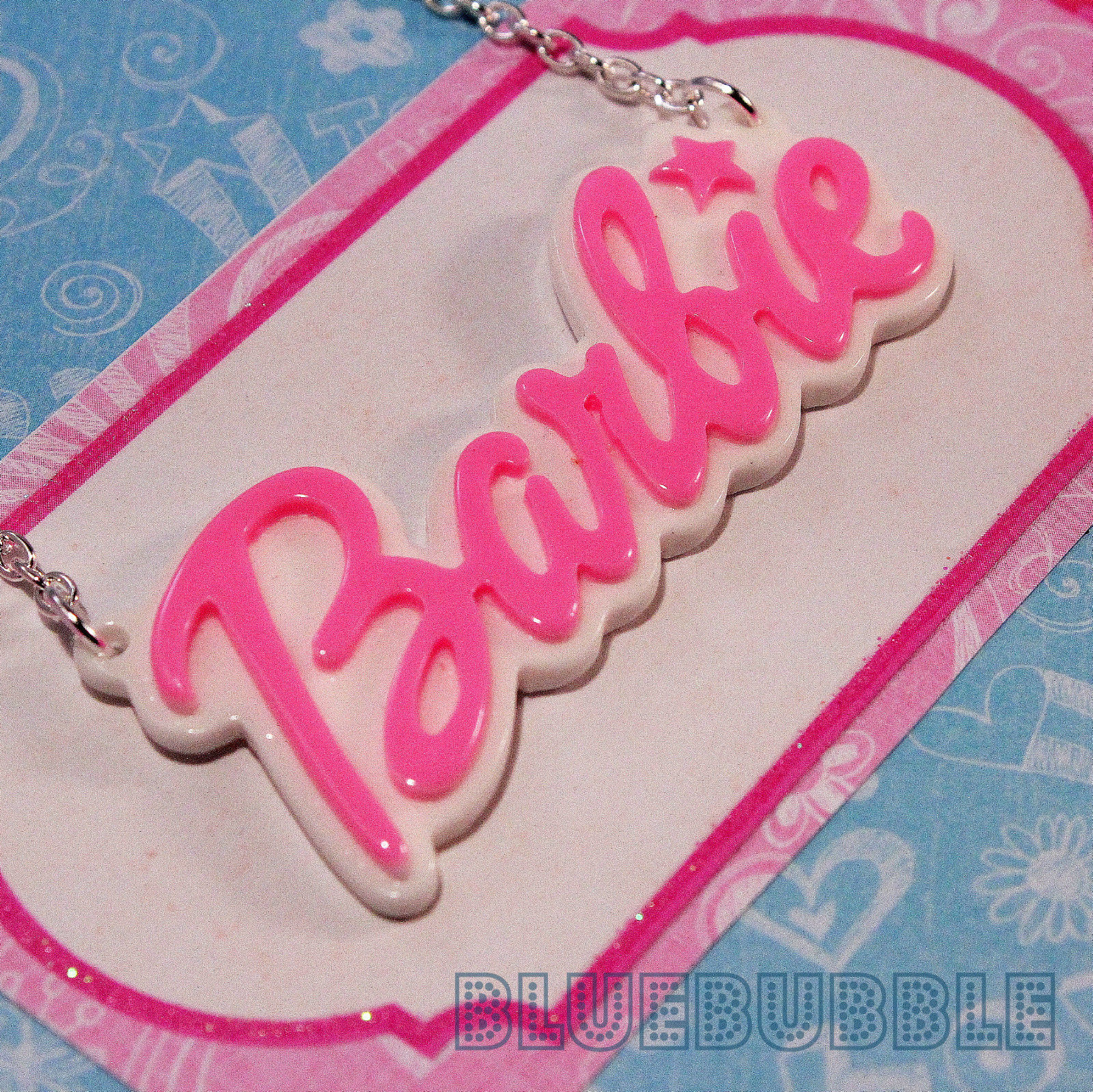 FUNKY LARGE BARBIE NAME NECKLACE CUTE KITSCH RETRO SWEET KAWAII BABY PENDANT 