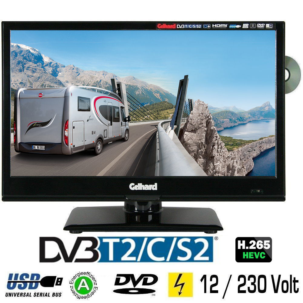 Gelhard GTV-1662 LED DVD 15,6 Zoll Fernseher DVB-S2-T2-C / Full HD 12/230 Volt