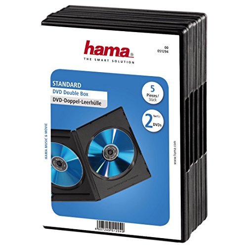 Hama DVD-Doppelhülle (auch passend für CDs und Blu-rays, mit Folie zum Einstecken des Covers) 5er-Pack, schwarz
