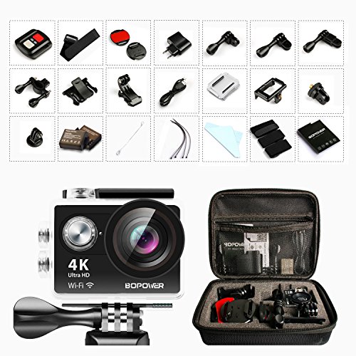 4K 60fps Action Kamera, Bopower WIFI Sports Cam mit 2 1050mAh Akkus, 2.4G RF Fernbedienung und Zubehör Kit, 170 Weitwinkel / 12MP Ultra Full HD / 2,0 Zoll / 30 Meter wasserdicht