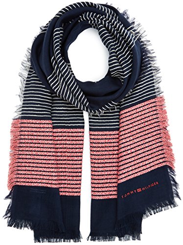 Tommy Hilfiger Damen Schal Wooly Stripes Scarf Blau (Tommy Navy 413), One size (Herstellergröße: OS)