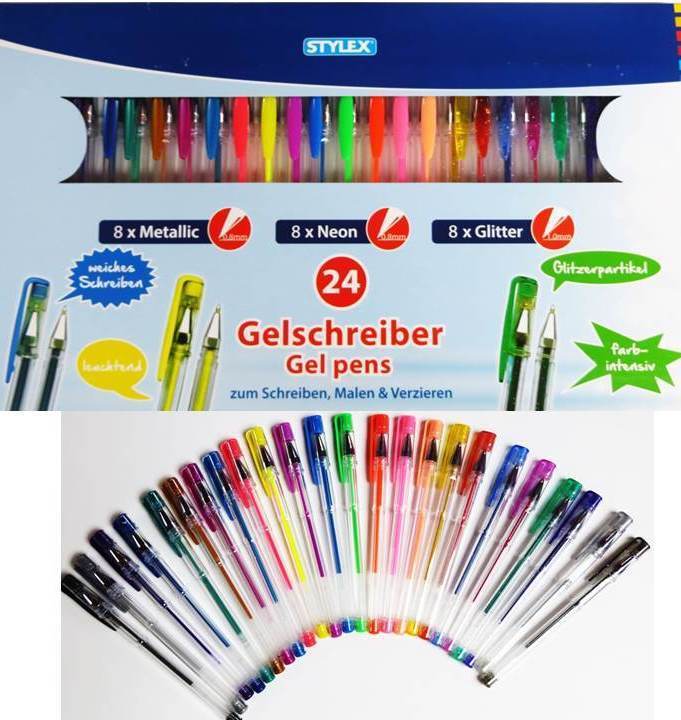 24 Gelschreiber Gelstifte Metallic Neon Glitter Gel pens Gelmalstifte 