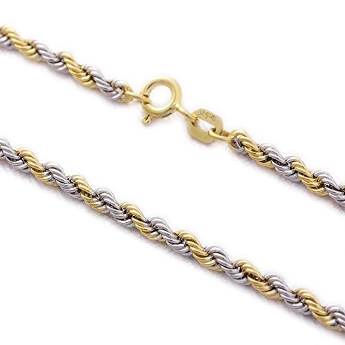 ASS 585 Gold Gelbgold Weißgold Damen Kordel Halskette Kordelkette 2,7 mm breit 45 cm bicolor zweifarbige