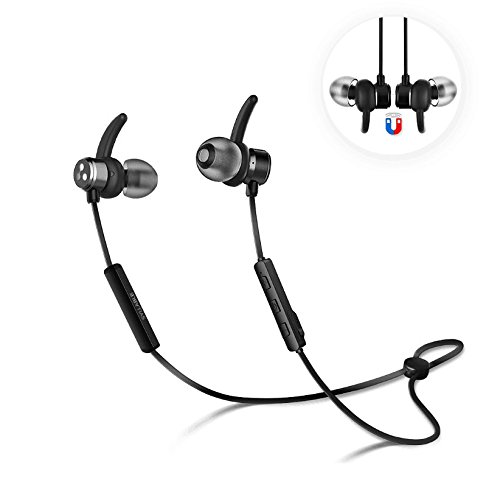 In Ear Kopfhörer Bluetooth 4.2 Syllable D3X Kabellose Kopfhörer Leichte Design Stereo und Mikrofon Sportkopfhörer mit eingebautem Magnet geeigenet für alle System (Schwarz)