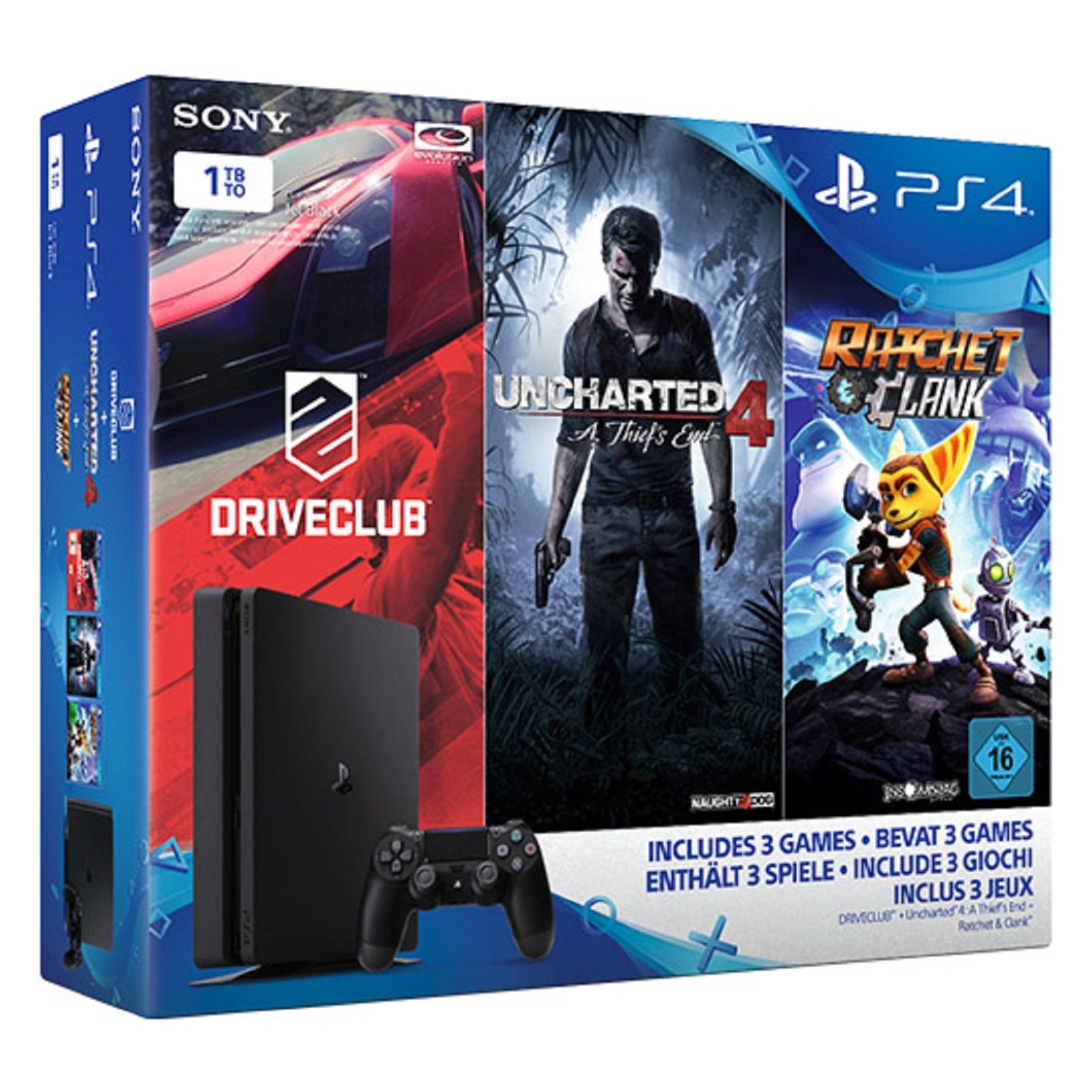 PS 4 Konsole 1TB Slim incl. DriveClub + Uncharted 4 + Ratchet & Clank *NEU&OVP*