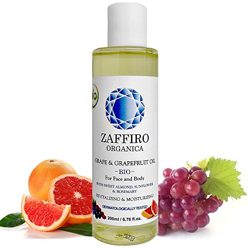 Zaffiro Organica 200 ml Bio Öl mit Vitamin E, Trauben, Grapefruit und Mandelöl für ein glattes Hautbild. Ideal für Gesicht, Körper und Nägel. 100% Naturkosmetik. Spendet reichhaltige Feuchtigkeit für eine pralle Haut. Ideal als After Sun nach dem Sonnenba