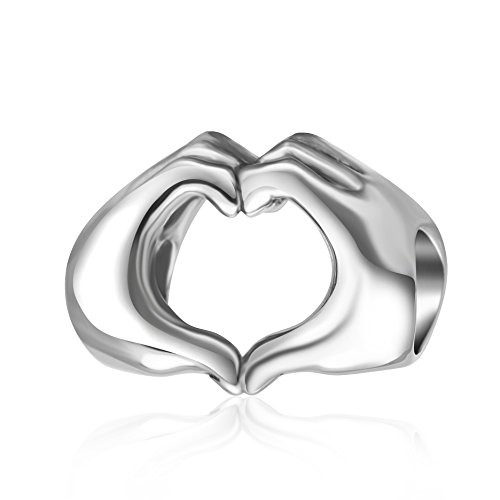 Anhänger-Perle, Design: Herz-formende-Hände, Charm, Sterlingsilber 925, romantisches Geschenke für Geburtstag, Valentinstag