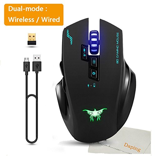 Daping Maus Gaming USB Wireless LED Maus Gamer LED 2.4G Optisch mit 4 Ebenen DPI Einstellbare 8 Tasten für PC Tablet Mac usw