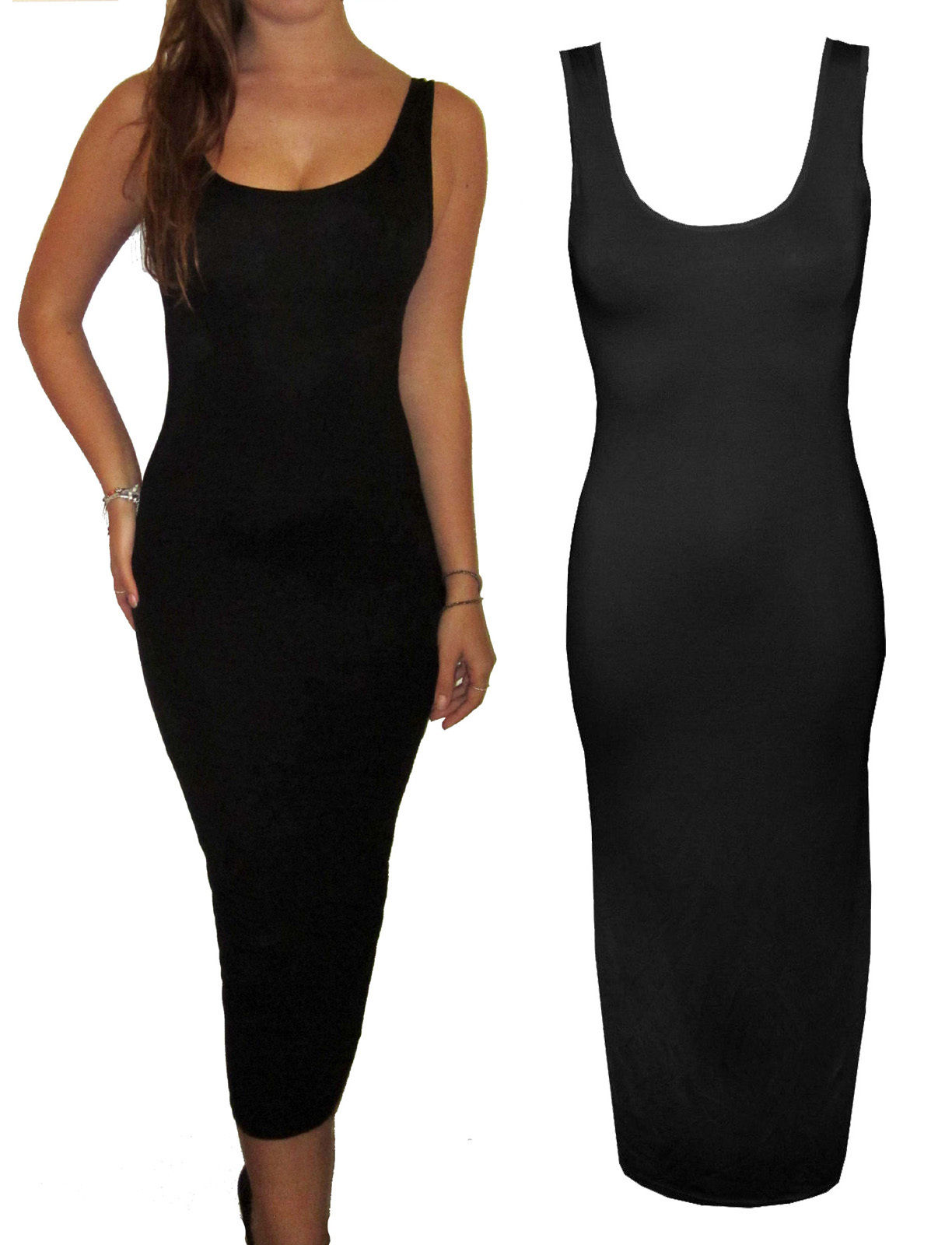 Womens Ladies UK Long Jersey Midi Maxi Summer Dress Size Black 8 10 12 14 16 18