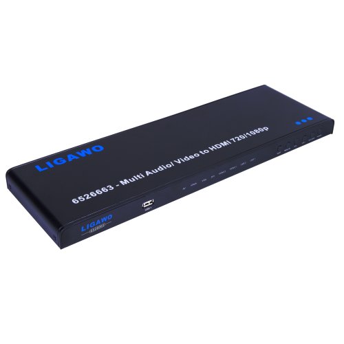 Ligawo AV 8 in 1 zu HDMI Konverter Scaler 720p/1080p 2D zu 3D | Component YPbPr + Composite CVBS + RGBHV VGA + HDMI zu HDMI Konverter | Multikonverter