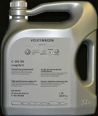 5 Liter ORIGINAL VW Audi Seat Skoda Motoröl 5W30 LongLife III  5W-30 G052195M4