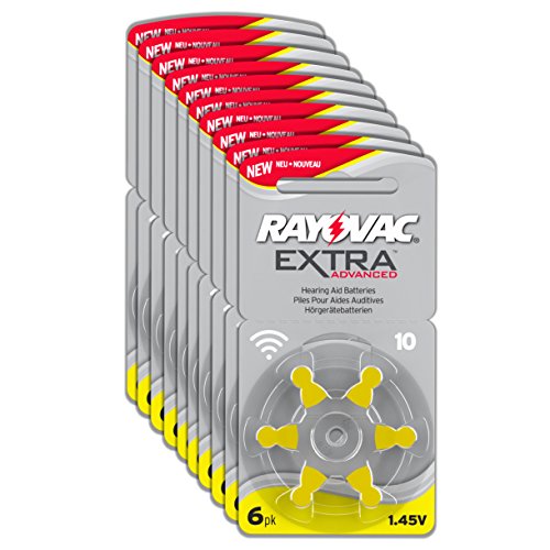 Rayovac Extra Advanced Zink Luft Hörgerätebatterie Gelb in der Größe 10 - Pack mit 60 Batterien für Hörgeräte Hörhilfen Hörverstärker