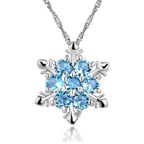 Kristall Schneeflocke Frozen Blumen Silber Halskette Anhänger Collier Kette Mode