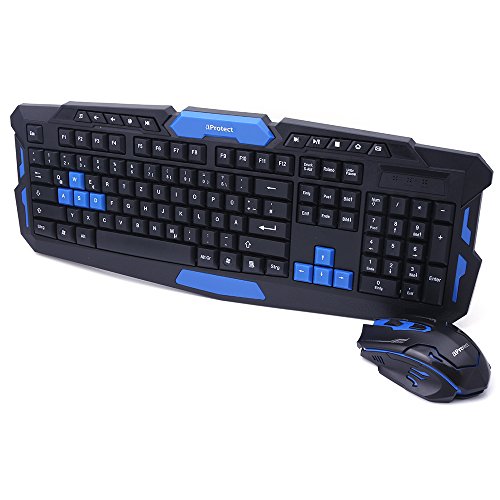 iProtect 2in1 Set Wireless Gaming Tastatur 2.4GHz QWERTZ Keyboard und Maus in schwarz blau