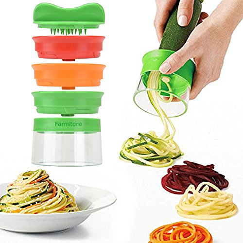 Spiralschneider, 3-Klingen Gemüse Spiralschneider mit dem man endlos Spaghetti Nudeln fertigen kann, Gemüseschneider und Zerkleinerer