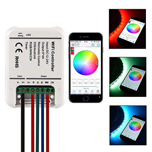 Sunix® RGB / RGBWWCW Kontroller 12-24V Mini Wireless WiFi LED-Streifen 5 Kanäle Kontroller mit Fernbedienung Funktion für iOS und Android Smartphones