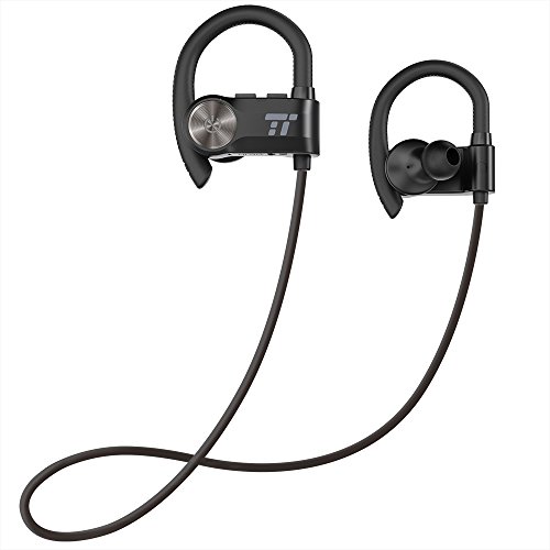 TaoTronics Bluetooth Kopfhörer Wireless Sport Headset In Ear Kopfhörer Anpassbare Ohrhaken IPX5 Wasserfest & Schweißresistent, AptX Verlustfreier Sound, 8 Stunden Spielzeit