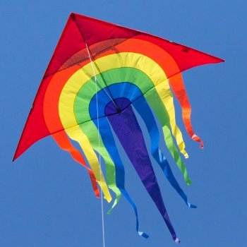 Großer Kinderdrachen - SUPER-DRACHEN Rainbow Delta XL - Einleiner Flugdrachen für Kinder ab 6 Jahren - 150x166cm - inklusiv 80m Drachenschnur und Streifenschwänze