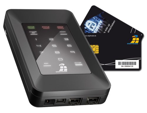 Digittrade HS256S 1TB Externe Festplatte (6,35 cm (2,5 Zoll) USB 2.0) mit 256-Bit AES Hardware-Verschlüsselung, Smartcard und PIN schwarz