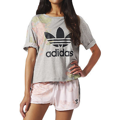 adidas Originals Womens Pastel Rose Print Short Sleeve T Shirt Top - (B Grade)
