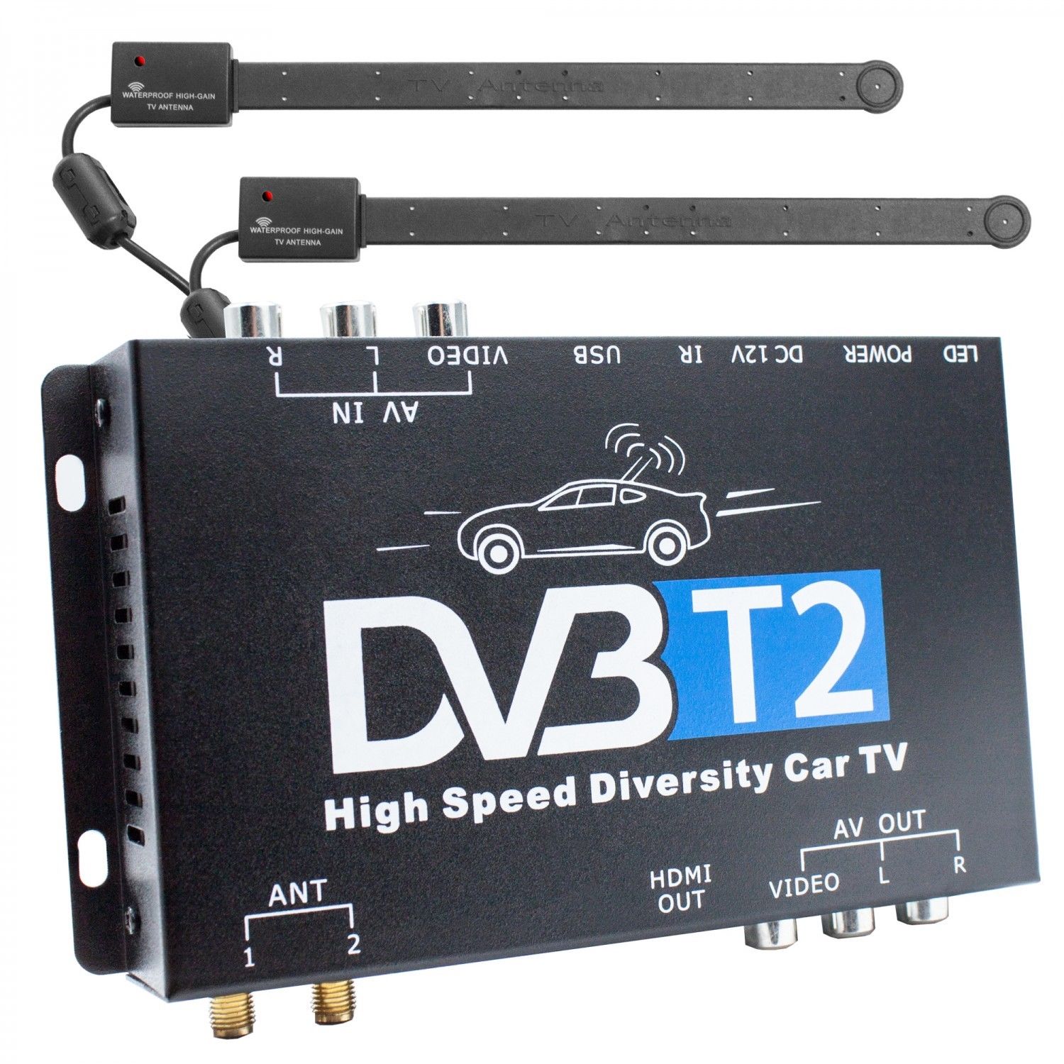 DVB-T2 H.265 HEVC Receiver 2x Antenne Auto Kfz 12V/24V DVBT2 Tuner Empfänger Box