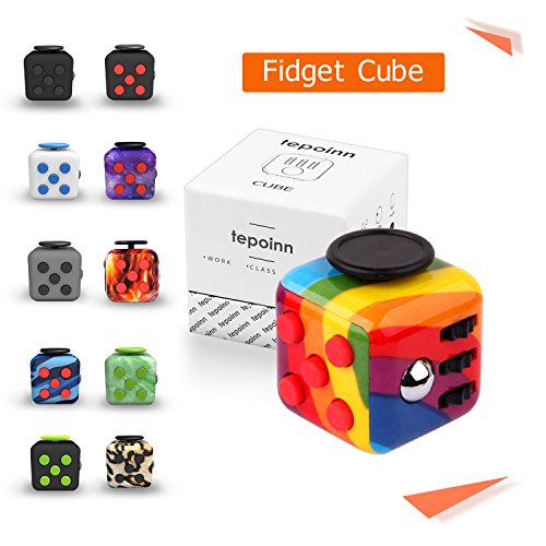 Tepoinn Stresswürfel Zappeln Cube Würfel vergleichbar wie Fidget Cube mit 6 unterschiedliche Funktionen entlastet Stress und Angst Spielzeug Geschenke für Kinder und Erwachsene Himmel (Regenbogen)