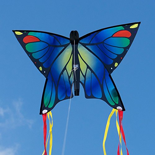 Schmetterling Drachen - Butterfly Blue - Einleiner Flugdrachen für Kinder ab 3 Jahren - 58x40cm - inkl. Drachenschnur - mit 195cm langen Bogenschwanz-Bändern