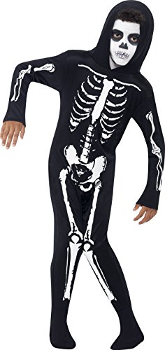 Smiffys Kinder Unisex Skelett Kostüm, All-in-One mit Kapuze, Größe: S, 55012