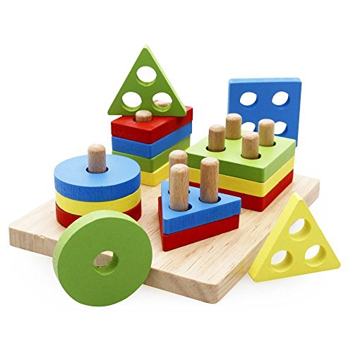 Lewo Holzpuzzles Geometrisches Steckspiel Farben- und Formen Sortierspiel Lernspielzeug für kleinkind Kinder