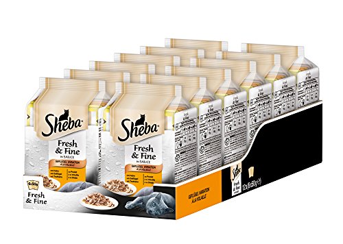 Sheba Katzenfutter Fresh & Fine für ausgewachsene Katzen - hochwertiges Nassfutter für Katzen / Geflügel Variation in Sauce / 72 Portionsbeutel (12 x 6 x 50 g)