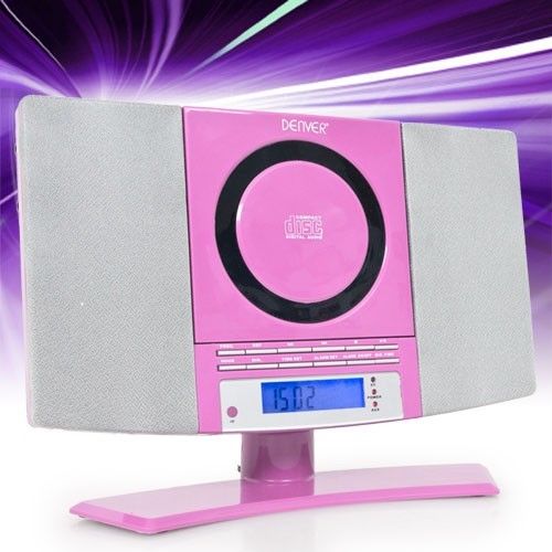 Rosa Vertikal Mini Kompakt Stereo Anlage Wecker CD-Player MP3 Radio MC 5220 pink