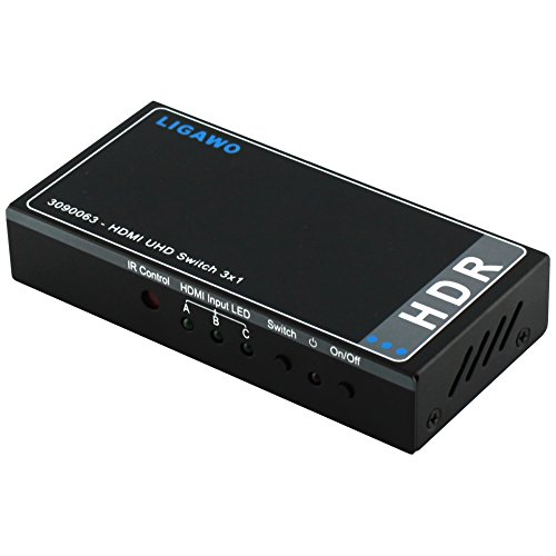 Ligawo 3090063 HDMI Switch 3x1 - HDR kompatibel | bis zu 4Kx2K @ 60Hz UHD Ultra HD | HDMI 2.0a | HDCP 2.2 HEVC | BT.2020