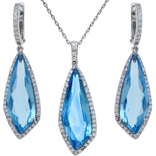 Citerna Damen Schmuck-Set Ohrringe Kette Sterling-Silber 925 Blautopas Zirkonia 46 cm
