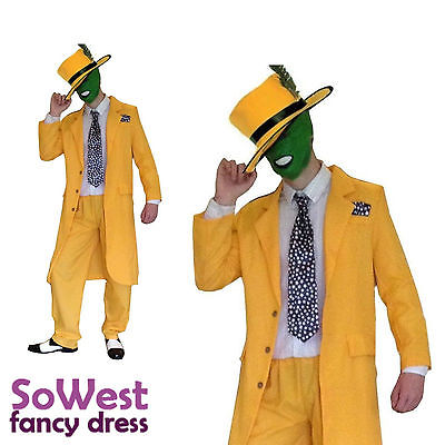 90s Fancy Dress Men’s Yellow Gangster Suit The Mask Jim Carrey Costume 