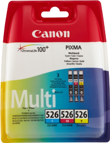 Canon CLI-526 C/M/Y Tintenpatronen (Multipack 9ml), cyan/magenta/gelb