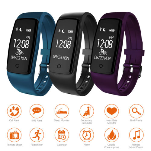 Wasserdicht Smart Pulsuhr Armband Uhr Bluetooth Fitness Sport Tracker Lila AC869