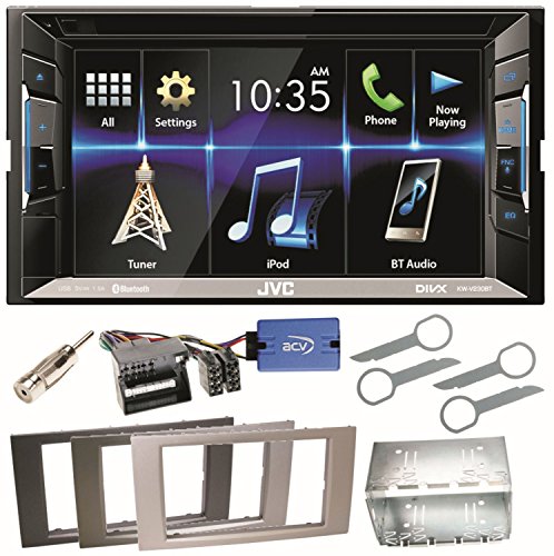 JVC KW-V230BT CD DVD Bluetooth USB MP3 Autoradio Moniceiver Touchscreen Einbauset für Ford Focus Fusion Galaxy S-Max, Farbe der Radioblende:Silber